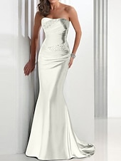 preiswerte GRAU-Meerjungfrau Sequin Abendkleid Elegantes Kleid Hochzeitsgast Formal Abend Sweep  Brush Train Ärmellos Trägerlos Satin mit Kristallen Maskerade Kleid um zu beeindrucken 2025