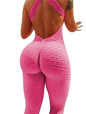 tanie Zestawy i jednoczęściowe-Damskie Dres Kombinezon treningowy Śpiochy dla dorosłych Skrzyżowane ramiączka Jednokolorowe Getry Body Kombinezon Lato Wiosna Czarny Biały Spandeks Trening w siłowni Zdatność Joga Wysoka talia