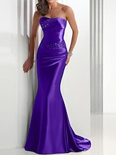 preiswerte GRAU-Meerjungfrau Sequin Abendkleid Elegantes Kleid Hochzeitsgast Formal Abend Sweep  Brush Train Ärmellos Trägerlos Satin mit Kristallen Maskerade Kleid um zu beeindrucken 2025
