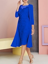 cheap With Jacket-Beach Wedding Two Piece Sheath Mother of the Bride Dress Wedding Guest Church Elegant Vintage Plus Size Bateau Neck Knee Length Chiffon Lace 3/4 Length Sleeve Jacket Dresses with Appliques 2025