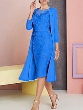 cheap With Jacket-Beach Wedding Two Piece Sheath Mother of the Bride Dress Wedding Guest Church Elegant Vintage Plus Size Bateau Neck Knee Length Chiffon Lace 3/4 Length Sleeve Jacket Dresses with Appliques 2025