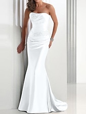 preiswerte GRAU-Meerjungfrau Sequin Abendkleid Elegantes Kleid Hochzeitsgast Formal Abend Sweep  Brush Train Ärmellos Trägerlos Satin mit Kristallen Maskerade Kleid um zu beeindrucken 2025