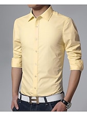 economico Camicie in raso da uomo-Per uomo Camicie Camicia con colletto Camicia con bottoni Liscio Formale Matrimonio Nero Bianco Giallo Rosa Manica lunga Colletto Abbigliamento