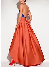 baratos Vestidos Baile Formatura-A-Line Vestidos de Formatura Vestido Bloco de Cor Convidada de Casamento Formal Noite Assimétrico Sem Mangas Decote Halter Cetim com Pregas 2025