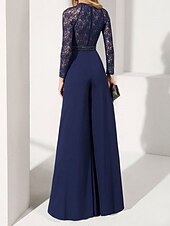 preiswerte Overalls für Mütter-Jumpsuits Abendausgehkleid Elegante Hochzeitsgast Formelles Abendkleid Bodennah Lange Ärmel Edelstein-Ausschnitt Chiffon mit Schärpe  Band Perlen kostenlose maßgeschneiderte Größe