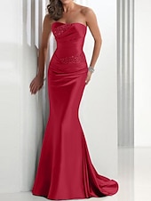 preiswerte GRAU-Meerjungfrau Sequin Abendkleid Elegantes Kleid Hochzeitsgast Formal Abend Sweep  Brush Train Ärmellos Trägerlos Satin mit Kristallen Maskerade Kleid um zu beeindrucken 2025