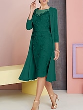 cheap With Jacket-Beach Wedding Two Piece Sheath Mother of the Bride Dress Wedding Guest Church Elegant Vintage Plus Size Bateau Neck Knee Length Chiffon Lace 3/4 Length Sleeve Jacket Dresses with Appliques 2025