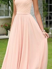 cheap Bridesmaid Dresses-A-Line Bridesmaid Dress One Shoulder Sleeveless Elegant Floor Length Chiffon with Pleats 2022