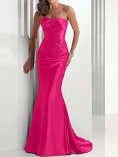 preiswerte GRAU-Meerjungfrau Sequin Abendkleid Elegantes Kleid Hochzeitsgast Formal Abend Sweep  Brush Train Ärmellos Trägerlos Satin mit Kristallen Maskerade Kleid um zu beeindrucken 2025