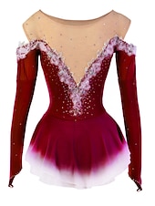 preiswerte Eiskunstlaufkleider-Eiskunstlaufkleid Damen Mädchen Eislaufen Kleider Gelb Rosa Dunkellila Patchwork Gitter Spandex Hochelastisch Wettbewerb Eiskunstlaufkleidung Kristalle Dummes Licht Modisch Langarm Eislaufen