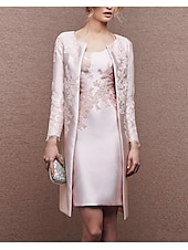 voordelige Met Jas-Twee Stuk Icetransparent Moeder van de Bruid Jurk Bruiloft Gast Kerk Elegante Plus Size Scoop Satin Kant Mouwloos Wrap Inclusief Jas Jurken met Applicaties Derby Jurk Race Dag Dress 2025