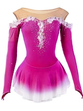 preiswerte Eiskunstlaufkleider-Eiskunstlaufkleid Damen Mädchen Eislaufen Kleider Gelb Rosa Dunkellila Patchwork Gitter Spandex Hochelastisch Wettbewerb Eiskunstlaufkleidung Kristalle Dummes Licht Modisch Langarm Eislaufen