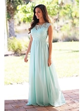 baratos Vestidos para Madrinhas-Linha A Vestido de Madrinha Decorado com Bijuteria Sem Manga Elegante Longo Chiffon / Renda com Faixa / Fita / Pregas 2022