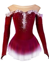 preiswerte Eiskunstlaufkleider-Eiskunstlaufkleid Damen Mädchen Eislaufen Kleider Gelb Rosa Dunkellila Patchwork Gitter Spandex Hochelastisch Wettbewerb Eiskunstlaufkleidung Kristalle Dummes Licht Modisch Langarm Eislaufen