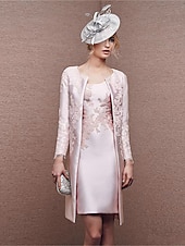 voordelige Met Jas-Twee Stuk Icetransparent Moeder van de Bruid Jurk Bruiloft Gast Kerk Elegante Plus Size Scoop Satin Kant Mouwloos Wrap Inclusief Jas Jurken met Applicaties Derby Jurk Race Dag Dress 2025