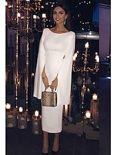 billiga Cocktailklänningar-Sheath cocktailklänningar elegant klänning bröllopsgäst semester te längd lång ärm juvelhals höst bröllopsgäst jersey rygglös med slank enfärgad derbyklänning 2025