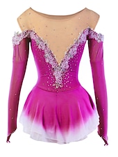 preiswerte Eiskunstlaufkleider-Eiskunstlaufkleid Damen Mädchen Eislaufen Kleider Gelb Rosa Dunkellila Patchwork Gitter Spandex Hochelastisch Wettbewerb Eiskunstlaufkleidung Kristalle Dummes Licht Modisch Langarm Eislaufen