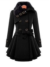 preiswerte Wintermäntel-Damen Mantel Freizeitjacke Täglich Valentinstag Winter Herbst Frühling Lang Mantel Regular Fit warm halten Klassisch &amp; Zeitlos Elegant und luxuriös Jacken Langarm Feste Farbe Mit Gürtel Kamel Rote