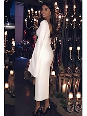 billiga Cocktailklänningar-Sheath cocktailklänningar elegant klänning bröllopsgäst semester te längd lång ärm juvelhals höst bröllopsgäst jersey rygglös med slank enfärgad derbyklänning 2025