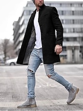 preiswerte Herren-Blazer &amp; -Anzüge-Herren Wintermantel Mantel Trenchcoat Kurzermantel Mantel Arbeit Geschäft Winter Polyester Warm Oberbekleidung Bekleidung Einfarbig Klassicher Stil Fallendes Revers