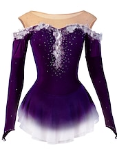 preiswerte Eiskunstlaufkleider-Eiskunstlaufkleid Damen Mädchen Eislaufen Kleider Gelb Rosa Dunkellila Patchwork Gitter Spandex Hochelastisch Wettbewerb Eiskunstlaufkleidung Kristalle Dummes Licht Modisch Langarm Eislaufen