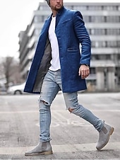 preiswerte Herren-Blazer &amp; -Anzüge-Herren Wintermantel Mantel Trenchcoat Kurzermantel Mantel Arbeit Geschäft Winter Polyester Warm Oberbekleidung Bekleidung Einfarbig Klassicher Stil Fallendes Revers