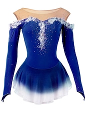 preiswerte Eiskunstlaufkleider-Eiskunstlaufkleid Damen Mädchen Eislaufen Kleider Gelb Rosa Dunkellila Patchwork Gitter Spandex Hochelastisch Wettbewerb Eiskunstlaufkleidung Kristalle Dummes Licht Modisch Langarm Eislaufen