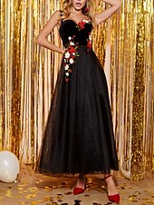 cheap Prom Dresses-A-Line Prom Dresses Elegant Dress Prom Ankle Length Sleeveless Spaghetti Strap Tulle with Pleats Appliques 2022 / Formal Evening