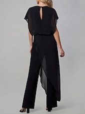 abordables Combinaisons pour maman-Combinaison/Pantalon Mère de la Mariée Invitée de Mariage Combinaisons Col en V Longueur Cheville Chiffon Manches Courtes avec Fronces 2025 taille sur mesure gratuite
