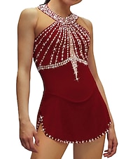 preiswerte Eiskunstlaufkleider-Eiskunstlaufkleid Damen Mädchen Eislaufen Kleider Schwarz Weiß Rosa Rückenfrei Gitter Spandex Hochelastisch Ausbildung Wettbewerb Eiskunstlaufkleidung Kristalle Ärmellos Eislaufen Eiskundstlauf