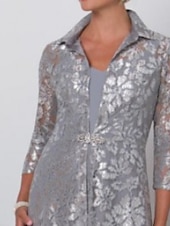 cheap Mom&#039;s Pant Suits-Jumpsuit / Pantsuit 3 Piece Mother of the Bride  Formal Wedding Guest Elegant Plus Size V Neck Ankle Length Chiffon Lace 3/4 Length Sleeve Wrap Included with Sequin Crystal Brooch 2025