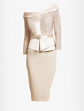 tanie Długość herbaty-Sukienka Kąpielowa Matki Panny Młodej Gość Wesele Elegancka Vintage Plus Size Szeroki Dekolt Do Kolan Satyna z Wstążką  Sznurkiem Kryształami sukienka na wyścig Derby Sukienka Dzień Wyścigu 2025