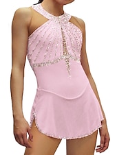 preiswerte Eiskunstlaufkleider-Eiskunstlaufkleid Damen Mädchen Eislaufen Kleider Schwarz Weiß Rosa Rückenfrei Gitter Spandex Hochelastisch Ausbildung Wettbewerb Eiskunstlaufkleidung Kristalle Ärmellos Eislaufen Eiskundstlauf
