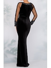 abordables NOIR-Robe de Soirée Fourreau Robe Sequin Formelle Soirée Longueur de Sol Manches Longues Col Bijou Automne Invité de Mariage Tulle avec Cristaux Robe Mascarade 2025