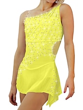 cheap Figure Skating Dresses-Figure Skating Dress Women&#039;s Girls&#039; Ice Skating Dress Outfits Black White Yellow Spandex High Elasticity Training Competition Skating Wear Patchwork Crystal / Rhinestone Sleeveless Ice Skating Figure