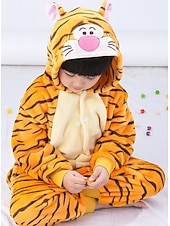 preiswerte Tierkostüm-Kigurumi-Pyjamas Ausgefallene Kostüme Nachtwäsche Tier Tiger Zeichentrick Warm Schlafanzug Lustiges Kostüm Kinder Unisex Jungen und Mädchen Weihnachten Halloween Karneval Party Leistung Hausbekleidung