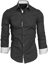 preiswerte Businesshemden für Herren-Herren Oberhemd Kragenhemd Knopfhemd Glatt Hochzeit Valentinstag Schwarz Weiß Rote Marineblau Langarm Kragen Sommer Frühling Bekleidung Patchwork