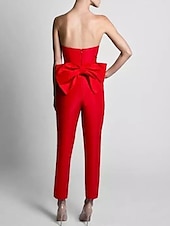 billige Buksedresser og jumpsuits-Jumpsuits Elegant Kjole Bryllupsgjest Avtagbar Uten Ermer Kjærlighet Pocket Sateng med Sløyfe(r) Overskirt 2025
