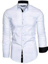 preiswerte Businesshemden für Herren-Herren Oberhemd Kragenhemd Knopfhemd Glatt Hochzeit Valentinstag Schwarz Weiß Rote Marineblau Langarm Kragen Sommer Frühling Bekleidung Patchwork
