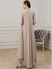 ieftine Cu jacheta-Rochie Tip A pentru Mamă a Miresei Invitată la Nuntă Elegantă cu Guler Cărămizat Lungime Până la Podea din Chiffon cu Mâneci Lungi și Sacou cu Aplice mărime personalizată gratuit