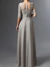 cheap Floor Length-Sheath Mother of the Bride Dress Wedding Guest Elegant Square Neck Floor Length Chiffon Lace Half Sleeve with Ruching 2025 free custom size