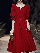 cheap Cocktail Dresses-A-Line Minimalist Homecoming Cocktail Party Dress V Neck Half Sleeve Knee Length Spandex with Buttons 2021