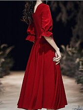 cheap Cocktail Dresses-A-Line Minimalist Homecoming Cocktail Party Dress V Neck Half Sleeve Knee Length Spandex with Buttons 2021