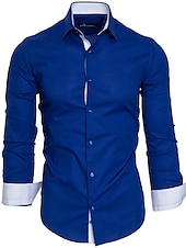 preiswerte Businesshemden für Herren-Herren Oberhemd Kragenhemd Knopfhemd Glatt Hochzeit Valentinstag Schwarz Weiß Rote Marineblau Langarm Kragen Sommer Frühling Bekleidung Patchwork