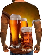 abordables Camisetas 3D-Hombre Bloque de color 3D Cerveza Camisa Camiseta Manga Corta Camiseta Escote Redondo Camisa Básico Noche Fin de semana Amarillo Verde Oscuro Verde Trébol Ropa Talla Grande S M L XL 2XL 3XL 4XL
