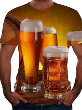 abordables Camisetas 3D-Hombre Bloque de color 3D Cerveza Camisa Camiseta Manga Corta Camiseta Escote Redondo Camisa Básico Noche Fin de semana Amarillo Verde Oscuro Verde Trébol Ropa Talla Grande S M L XL 2XL 3XL 4XL