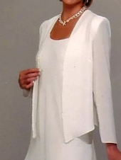 tanie Z kurtką-Sukienka w kształcie litery A dla matki panny młodej gościa weselnego elegancka dekolt w kształcie klejnotu długość do podłogi długi rękaw zawinięcie ruffles sukienka na Derby sukienka na wyścigi w