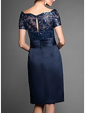 abordables Longueur du thé-Robe fourreau mère de la mariée robe invitée de mariage élégante épaules nues mi-longue en chiffon dentelle tulle à manches courtes avec dentelle sequins 2025 taille personnalisée gratuite