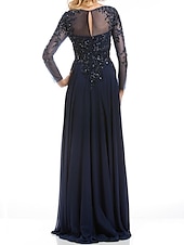 economico Lunghezza del pavimento-Abito A-Line madre della sposa Ospite di matrimonio Elegante Collo illusione Lunghezza pavimento Chiffon Pizzo Maniche lunghe con Applicazioni in pizzo 2025 misura personalizzata gratuita