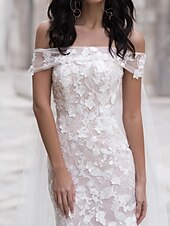 cheap Wedding Dresses-Engagement Formal Wedding Dresses Mermaid Trumpet Off Shoulder Cap Sleeve Court Train Tulle Bridal Gowns With Embroidery Appliques
